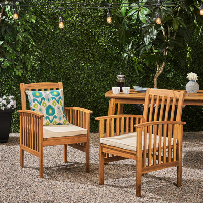 2Pcs Chaises de salle à manger d'extérieur en bois avec coussins et chaise d'extérieur 2Pcs Temps doux