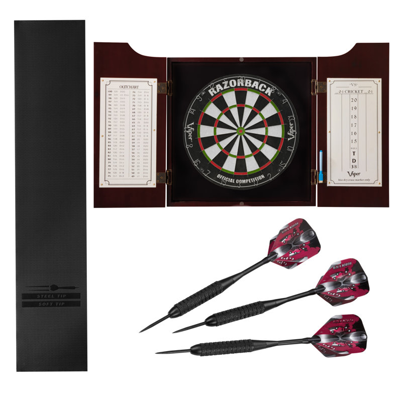 Ensemble de jeu de fléchettes et cabinet avec fléchettes razorback sisalbristle