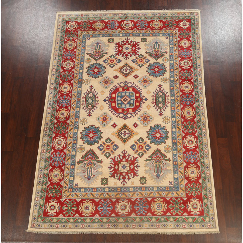 Tapis unique en laine noué à la main 6 pi 5 po x 9 pi 7 po nouvel âge en rouge / beige / vert