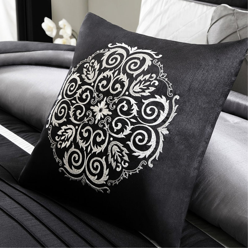 Édredon gris très grand 7 pièces, design luxueux, taille literie grise, pièces, rembourré et élégant, Gris/blanc/noir