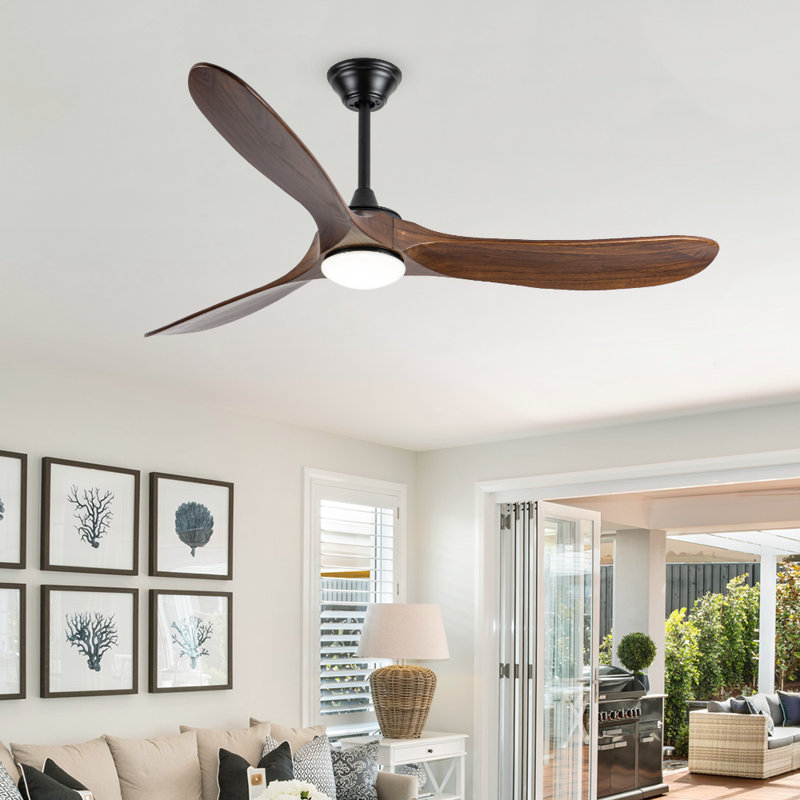 Ventilateur de plafond en bois massif avec lumière, 60", Bois brun