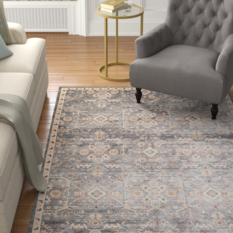 Tapis oriental bleu / gris Jansson, Rectangle 12 pi 6 po x 15 pi