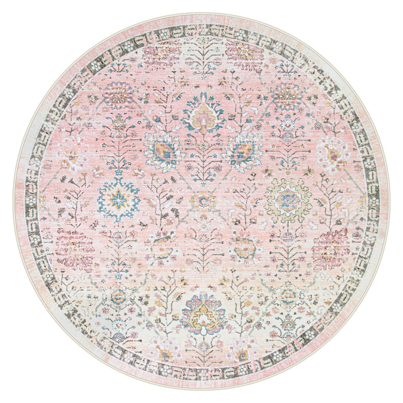 Kaldi Vintage Classic Washable Area Rug - Elegant Timeless Design for Living Room, Bedroom, or Dining Room Decor, Round 6'