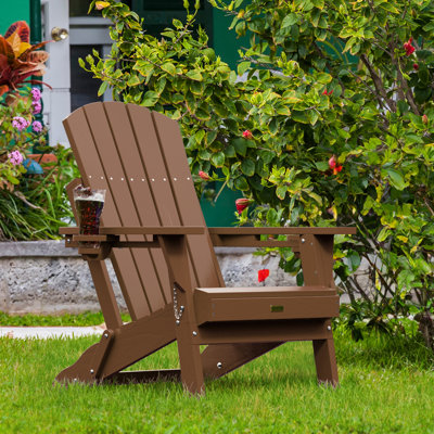 Nimitz All Weather Outdoor Folding HDPE Plastic Adirondack Chair With Cup Holder Fire Pit Chairs Oversized Patio Chair by Dovecove