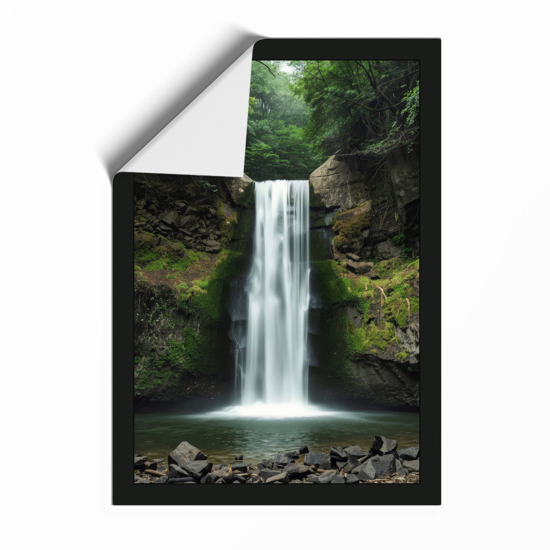 Forest Waterfall Scandinavian Framed Art Print