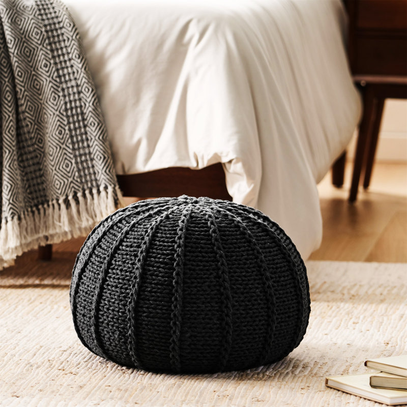 POUF TRICOTÉ, Coton gris foncé