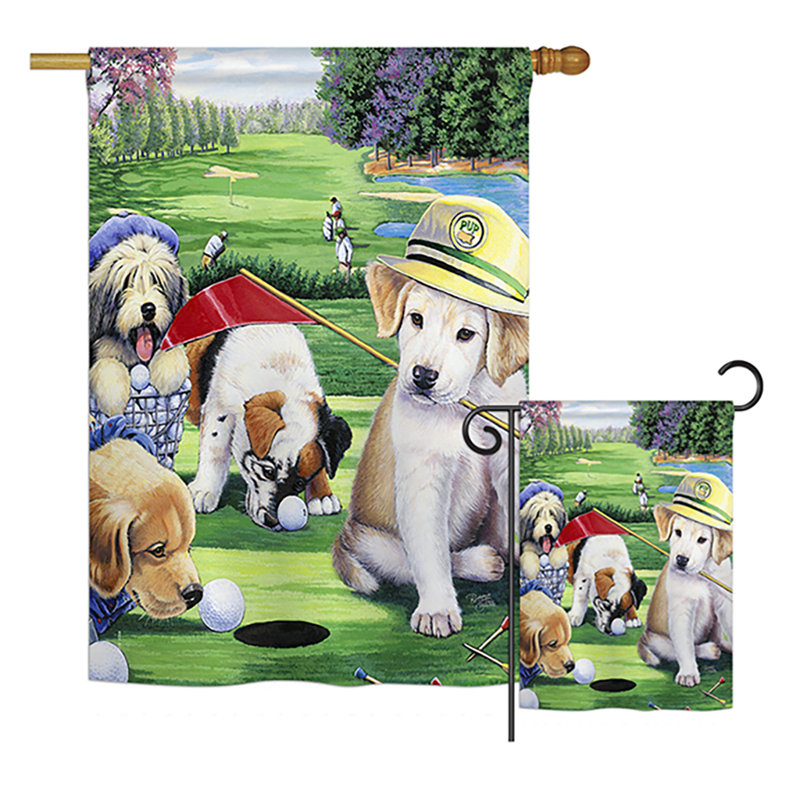 Décoratif de golf, en polyester de 2 côtés 40 x 28 po golfing nature animaux ensemble de drapeau
