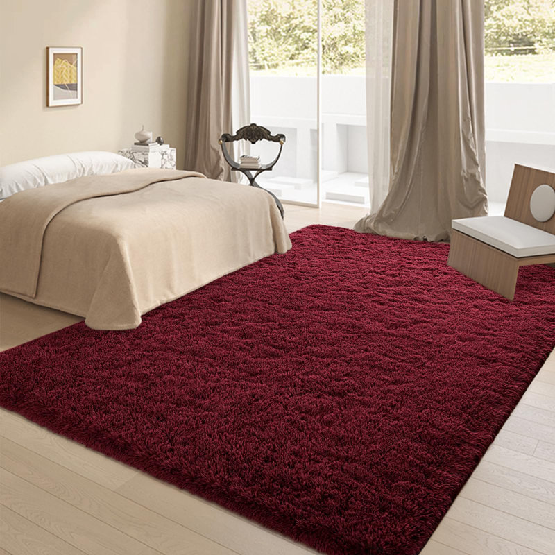 Large Burgundy Red Rug,  Fluffy Dark Red Area Rug For Bedroom, Rectangle 6' x 9'