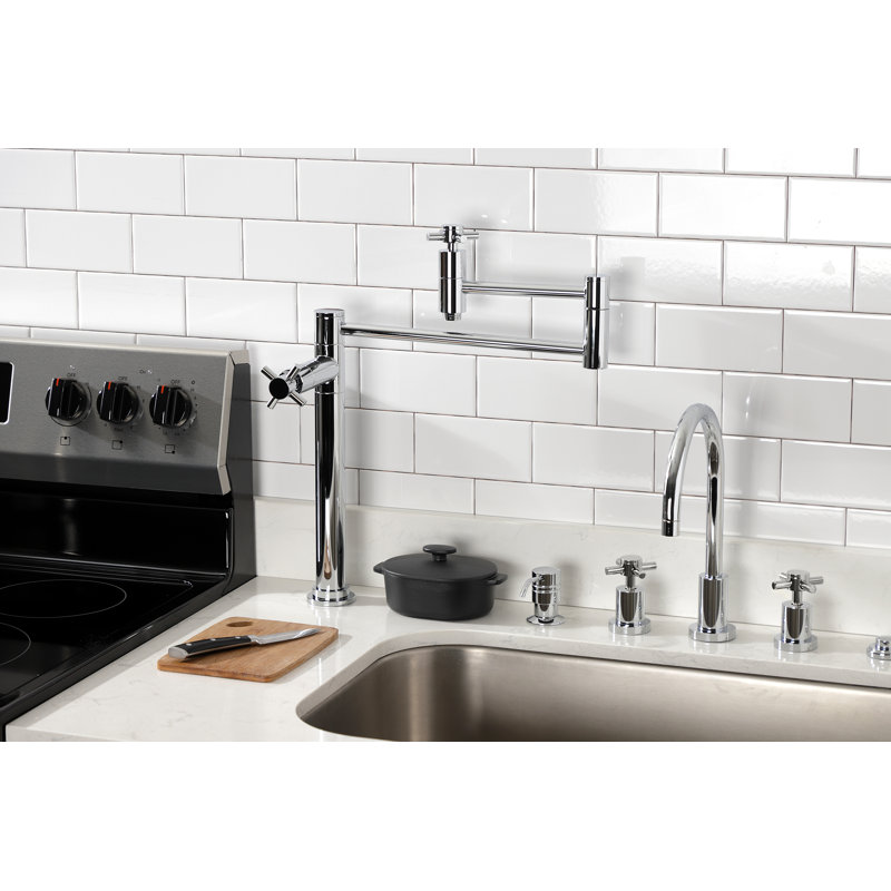 Polished Chrome Dual Handle Deck Mount Pot Filler Faucet
