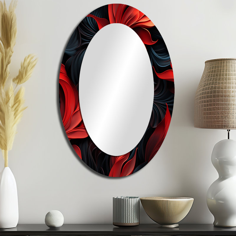 Noir Illusions Moody Patterns - Miroir décoratif damassé ovale sur métal, H 36 po x l 24 po
