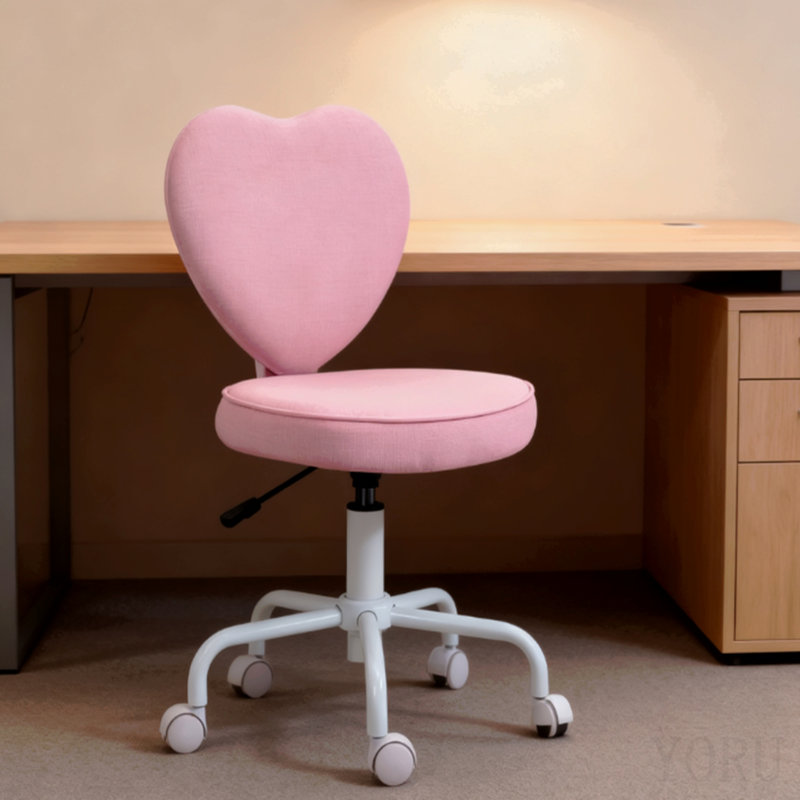 Chaise de bureau rose en forme de cœur, chaise pivotante réglable pour chambre à coucher et coiffeuse, style mignon et confortable