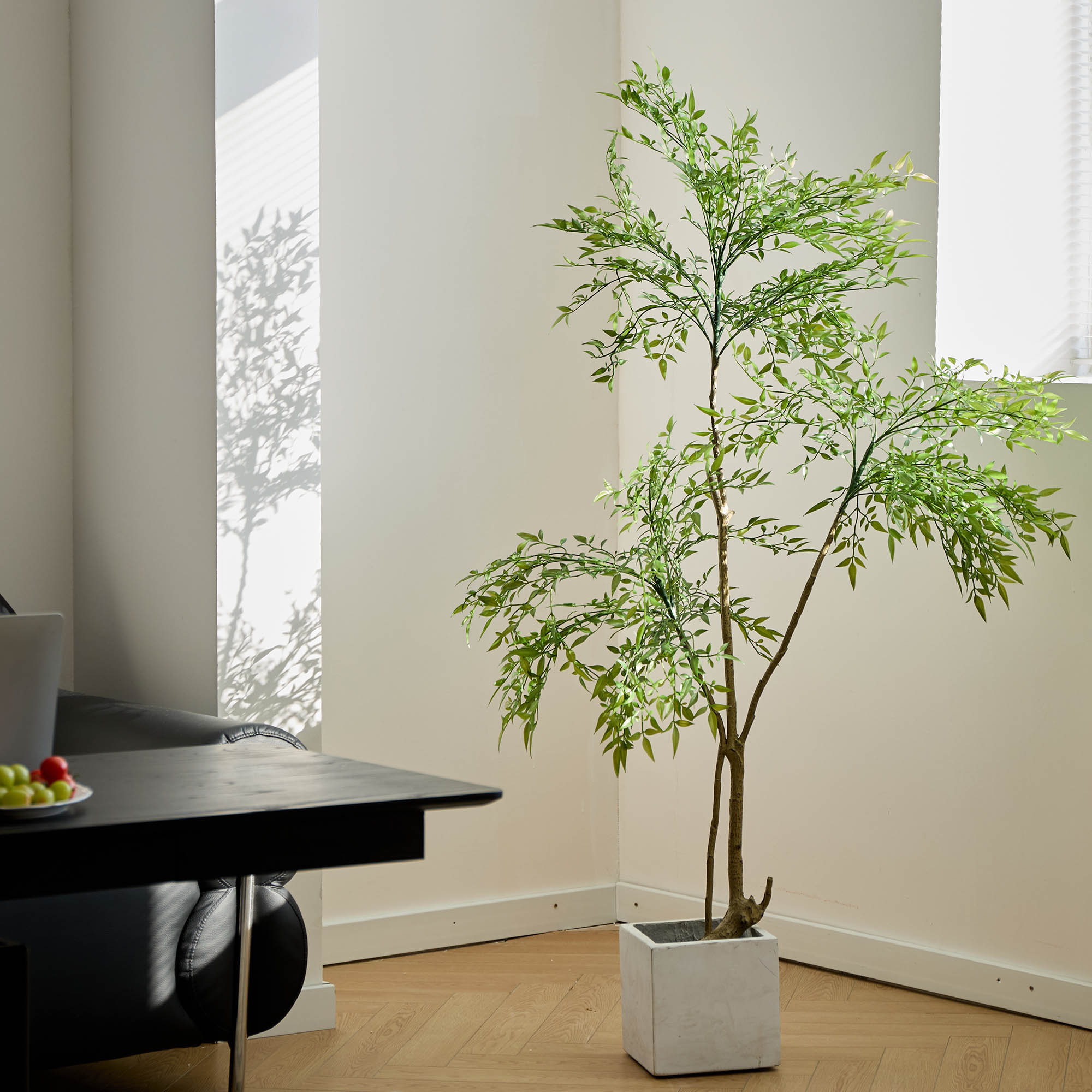 Primrue Deena Artificial Nandina Tree in Pot, Faux Nandina Leaf Bonsai ...