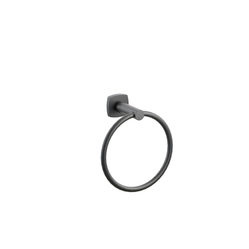 Emtek Modern Tubular Brass Towel Ring w/ Soft Square Rosette, Flat Black