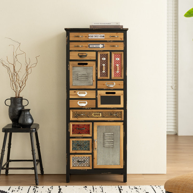 Tall Vintage Apothecary Cabinet Rustic Multi Drawer Storage for Entryway Bedroom or Living Room