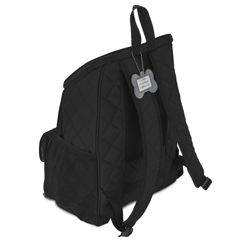 Black Quilted Rolling Dog Carrier Backpack with Accessories