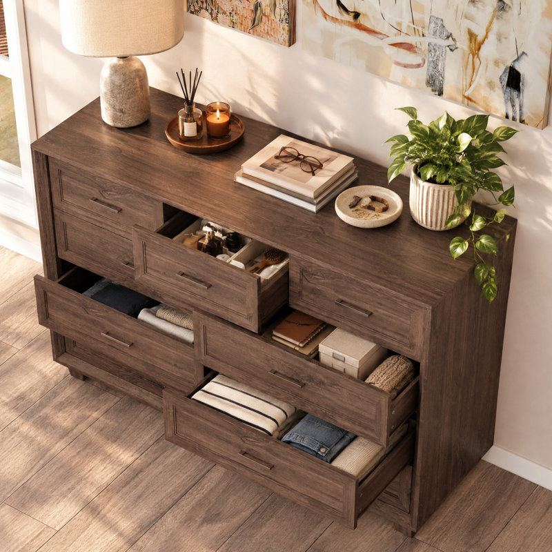 Commode 9 tiroirs de style élégant, Brun