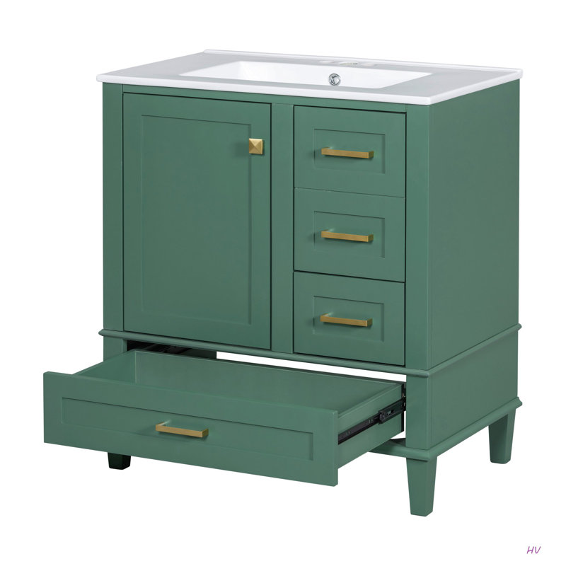 Ensemble de meuble-lavabo moderne avec lavabo 30 po, meuble-lavabo moderne avec porte à fermeture douce et 3 tiroirs, structure en bois massif