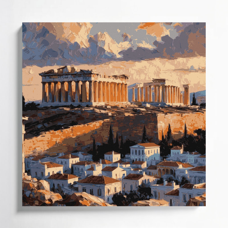 Art urbain sur toile brun, "Villes d'Athènes, Grèce", H 8 po x l 8 po