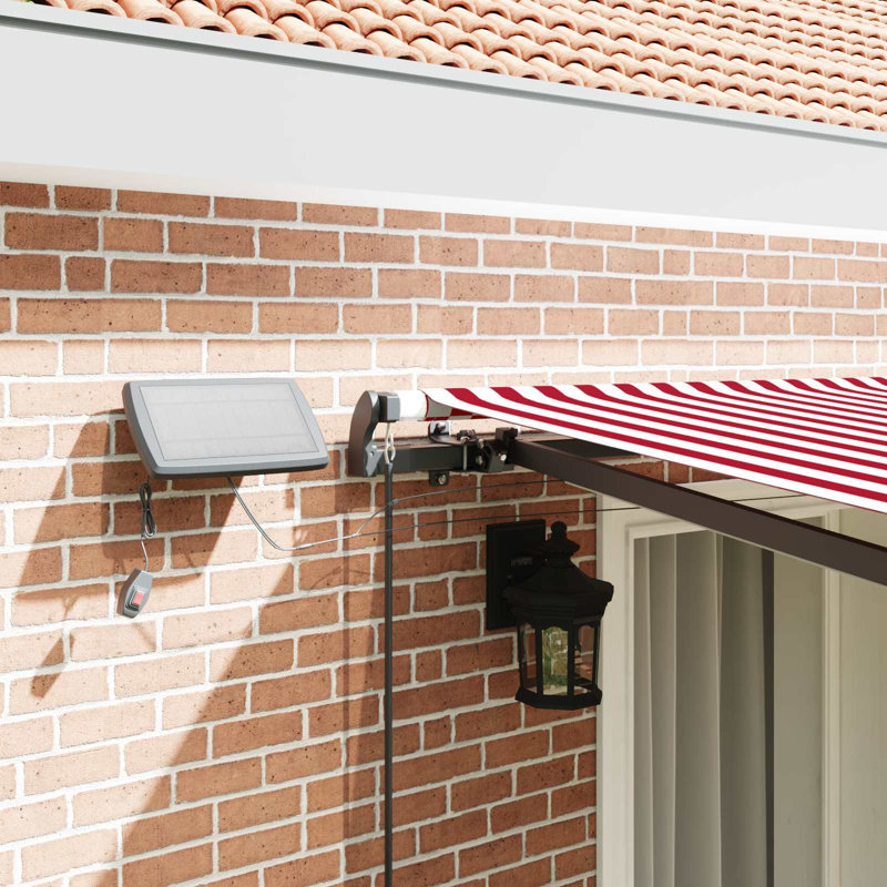 VidaXL 350cm D Retractable Patio Awning, 165cm H x 400cm W x 350cm D, Red/White, Striped