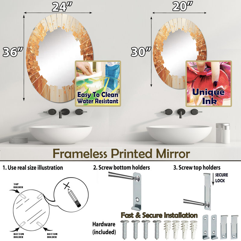 Hakam - Miroir mural moderne ovale, 30 po x 20 po