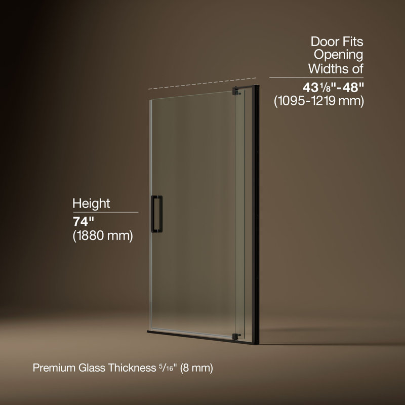 Revel 48'' x 74'' Pivot Shower Door with CleanCoat® Technology, Anodized Dark Bronze, Crystal Clear