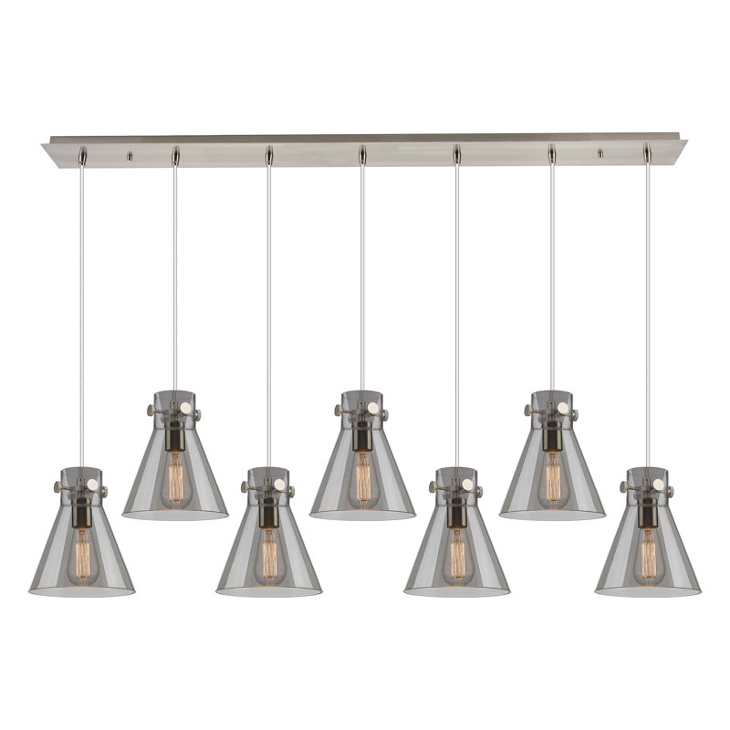 Luminaire suspendu conique à 7 lumières Amrith, Gris fumée clair, Nickel satiné brossé