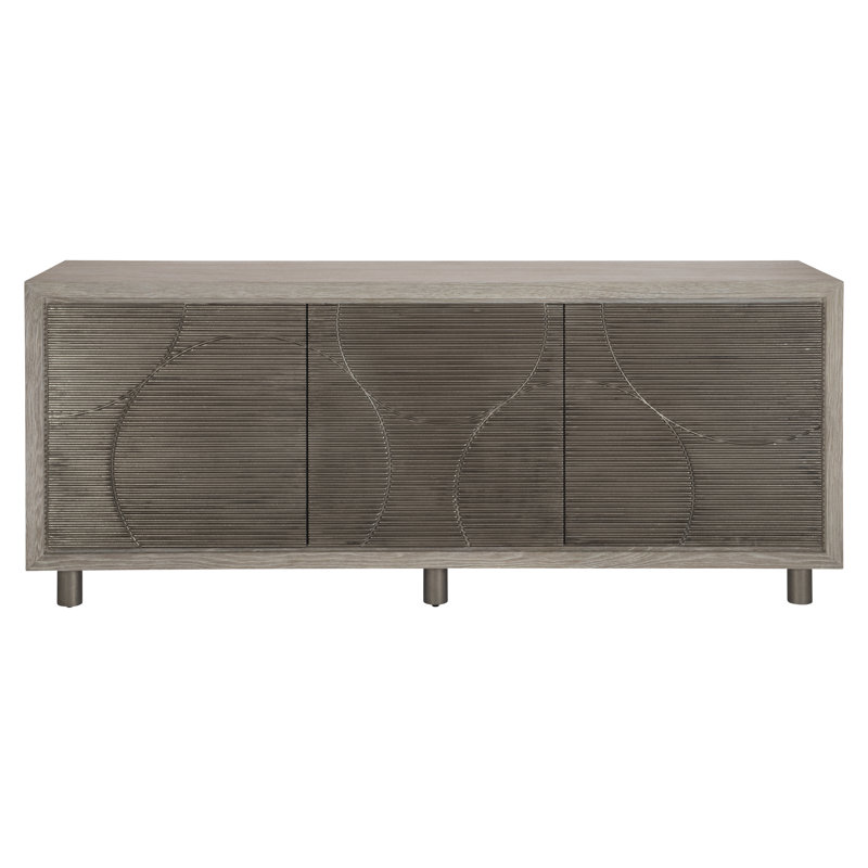 Transitional Gray 76'' Solid Wood Sideboard with Geometric Metal Accents