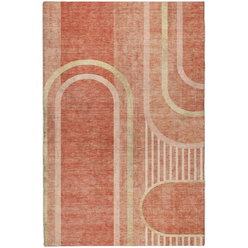 Premium Machine Washable Dream Shag ADS532 Art Deco Rug, 8' x 10', Salmon
