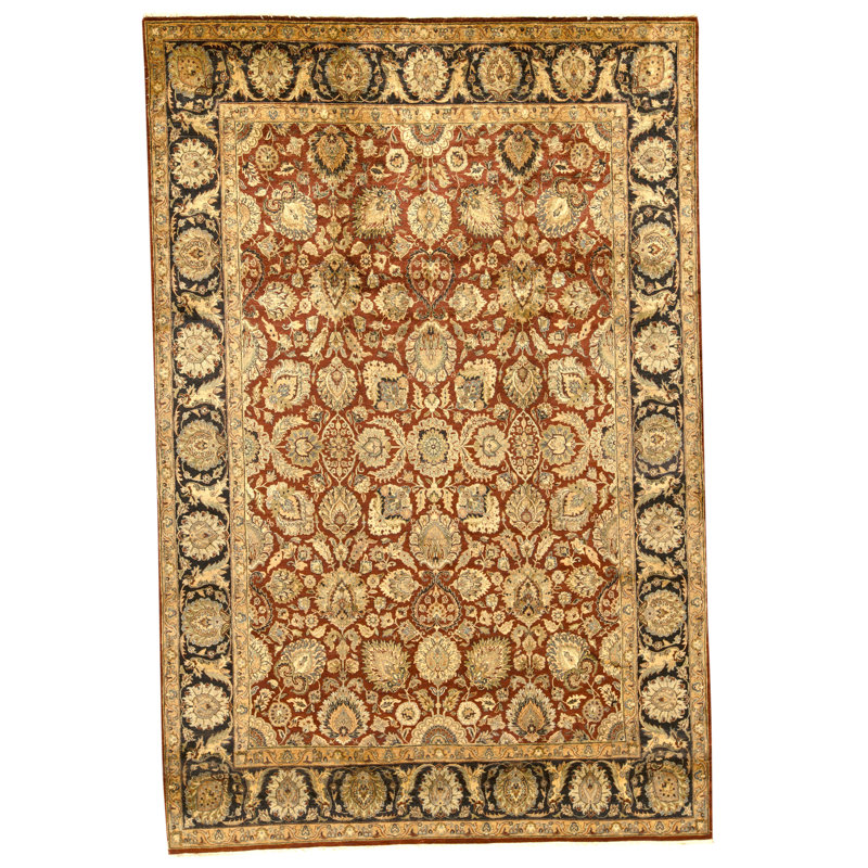 Tapis rouge et noir noué à la main de haute qualité