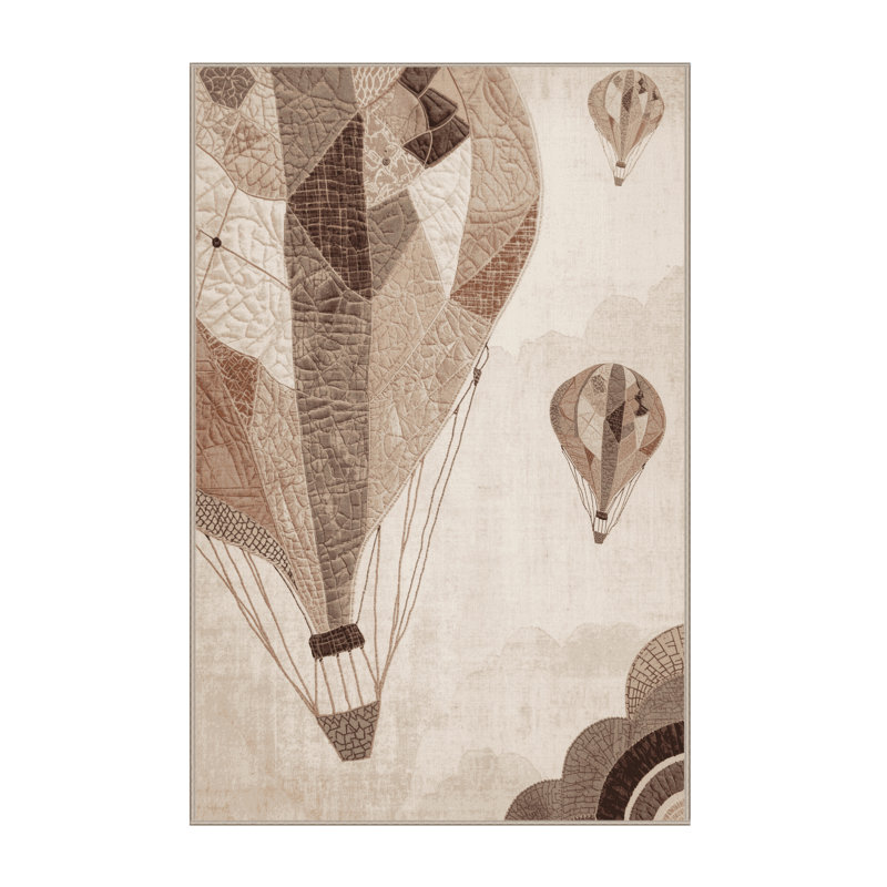 Machine Washable Eldred Hot Air Balloon Bohemian Patchwork Rug in Beige – Beige Binding, 2x4