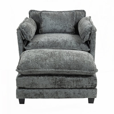 Boucle Fabric Club Chair Armchair with Ottoman