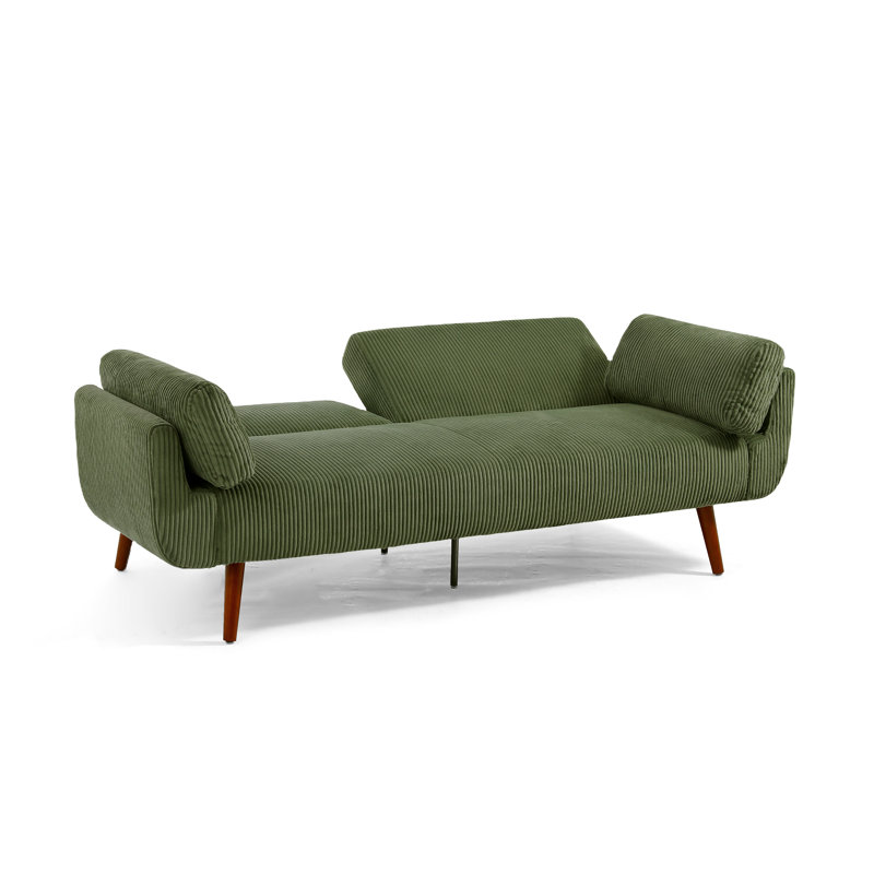Flared Arm Convertible Corduroy Sleeper Sofa（Set of 2）, Green