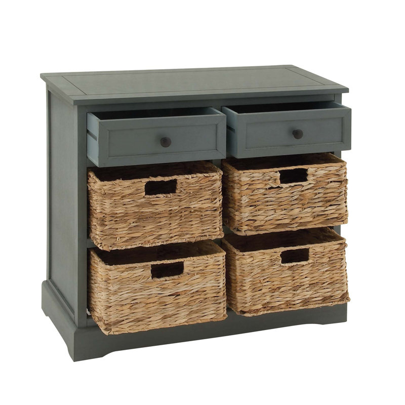 Beverly Wood 4 Baskets and 2 Drawers Storage Unit, Teal