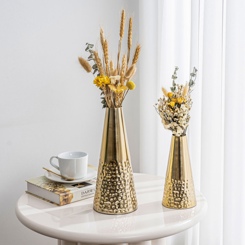 2 Pieces Dagenham Metal Table Vase Set, Gold/Brass