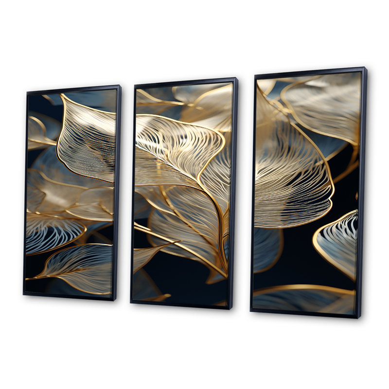Hector - feuilles, ensemble de reproductions d'art mural, Cadre flottant noir, H 32 po x l 48 po x P 1 po