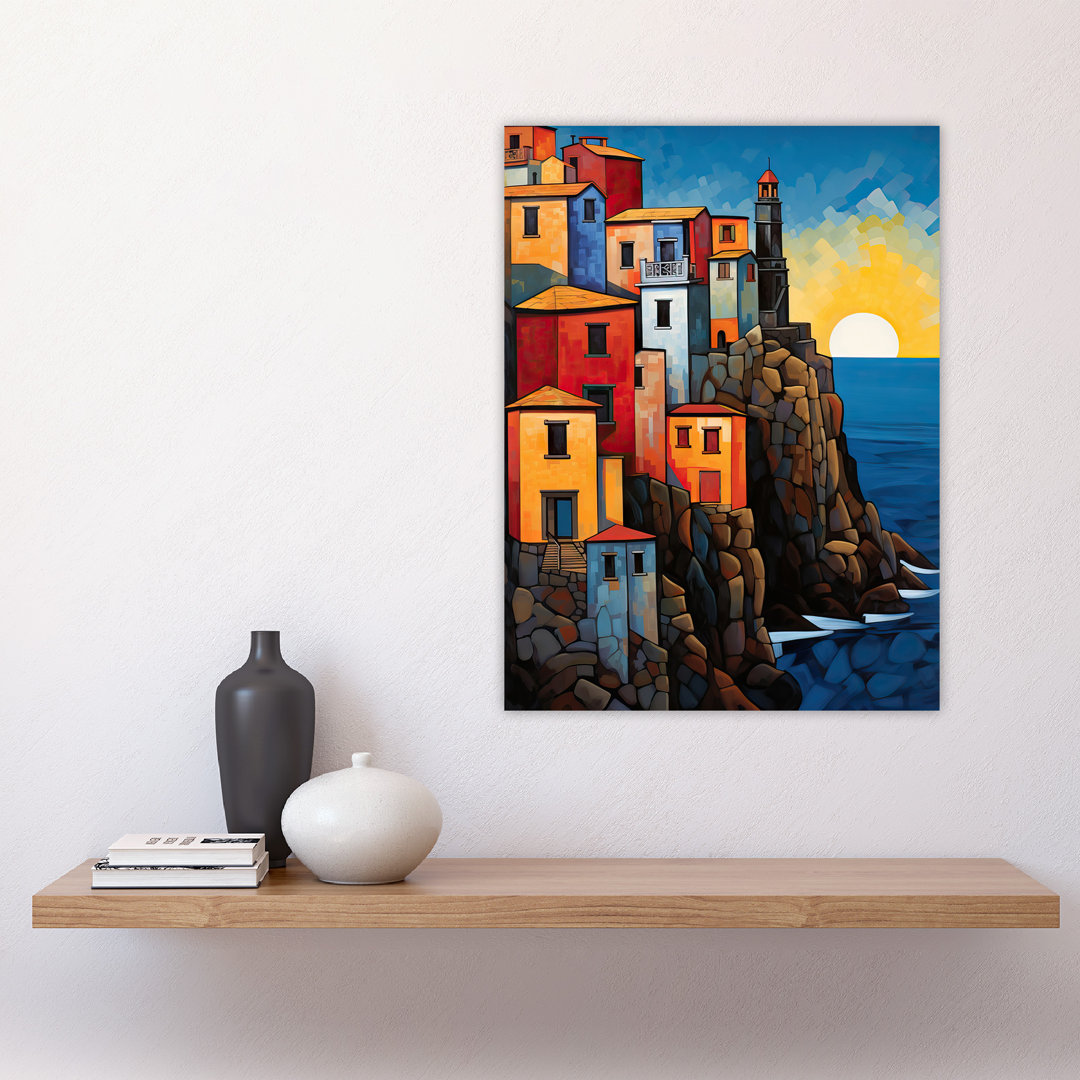 Cinque Terre Coastal Sunrise Painting Italy Fishing Villages Riomaggiore Manarola Corniglia Vernazza And Monterosso Large Wall Unframed Art Poster Pri