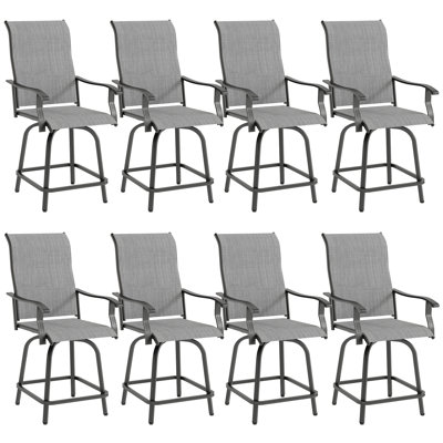 Patio Swivel Texteline Outdoor Bar Stools With High Back (Set Of 8)