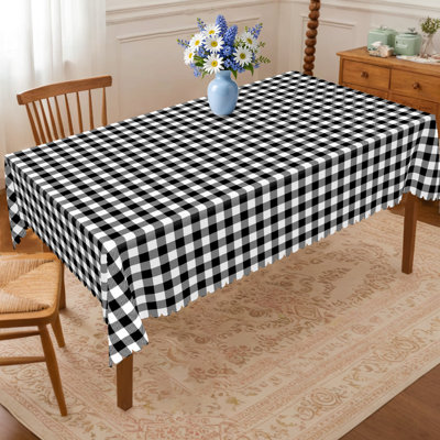 1pc Black and White Grid Printed Tablecloth, Round & Rectangle Tablecloth, Holiday Party Tablecloth, Outdoor Decoration Round Tablecloth, Kitchen Accessories, Rural Farmhouse Tablecloth Gifts