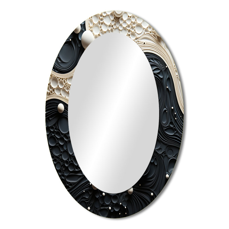 Blue White Tranquil Waters II - Large Oval Wall Mirror On Metal, 36" x 24"