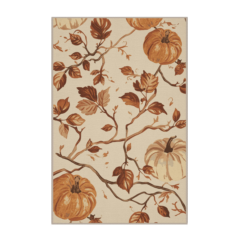 Machine Washable Rhawnhurst Halloween Modern & Contemporary Abstract Rug in Beige – Beige Binding, 2x3