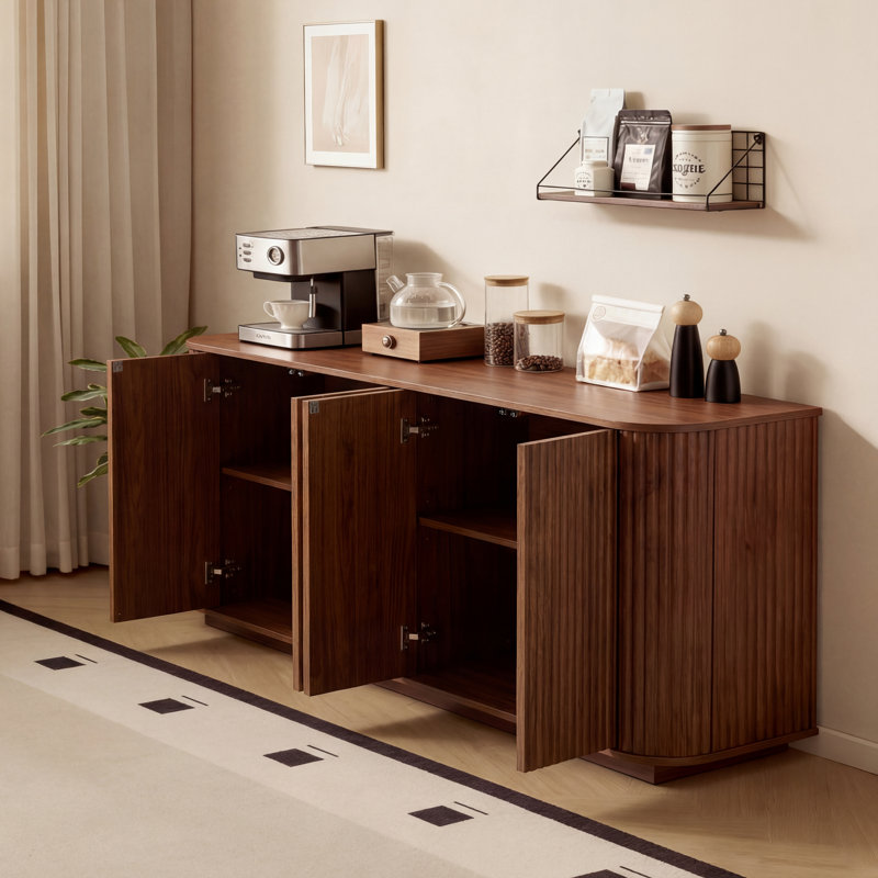Armoire de rangement en bois avec motif vertical Wave, Noyer