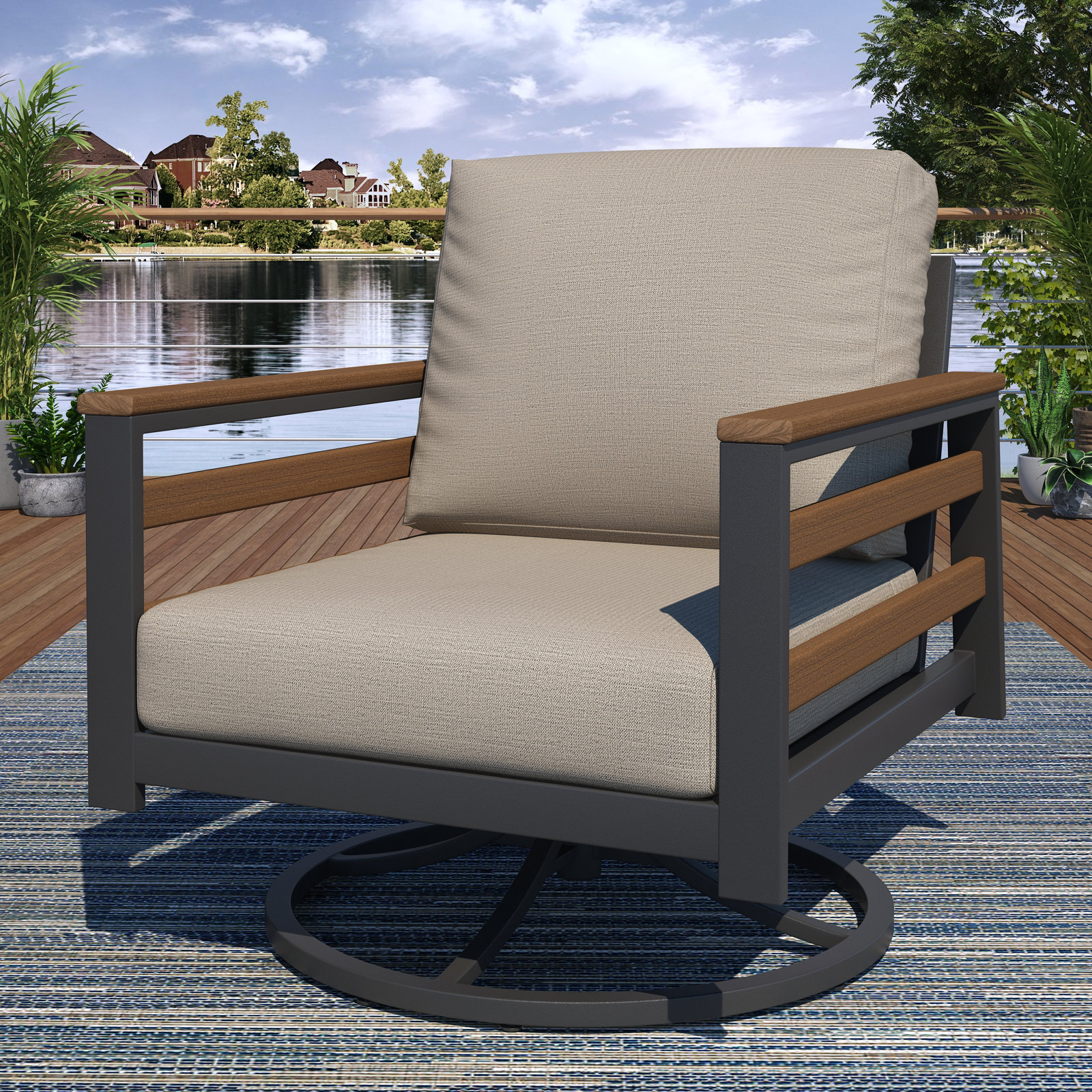 Townsend Sunbrella® Metal Swivel Patio Rocking Chair, Cast Silver, Brown