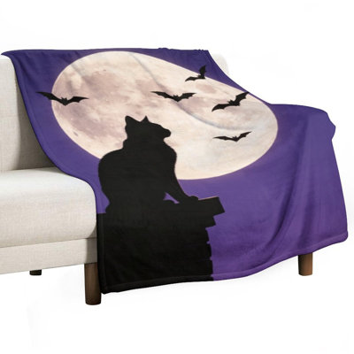 Silhouette Of Cat Luxury Flannel Throw Blanket, Soft Warm Fuzzy Blanket for Living Room Sofa Bed Home Decor