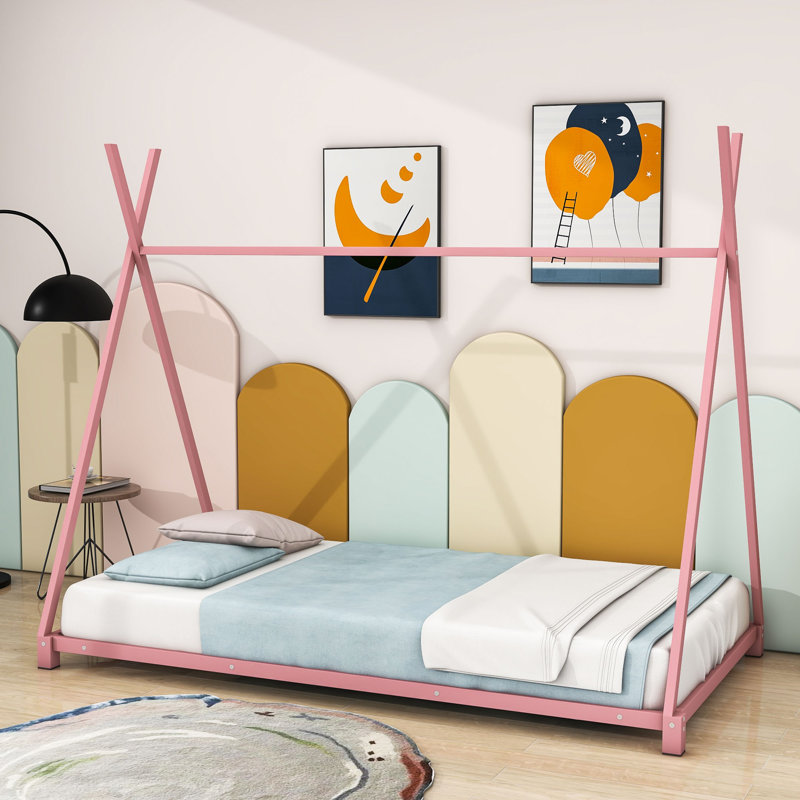 Aaliyaha Twin Size Metal Platform Bed with Triangle Structure and Slats