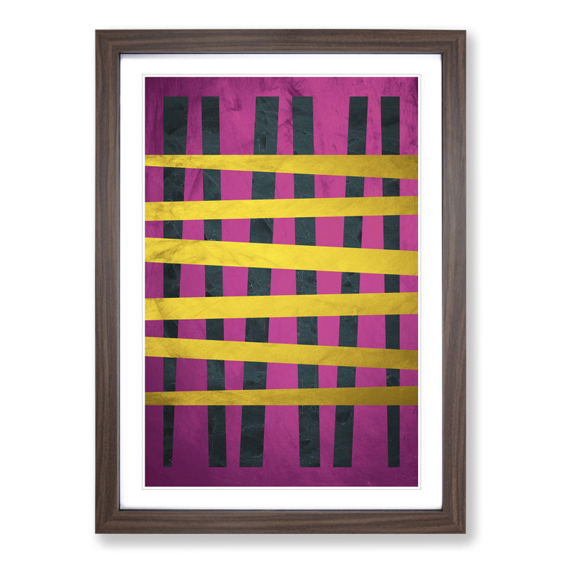 Purple Gold Abstract Lines - Single Picture Frame Print on Wood, Walnut Framed, 90cm H x 65cm W x 2cm D