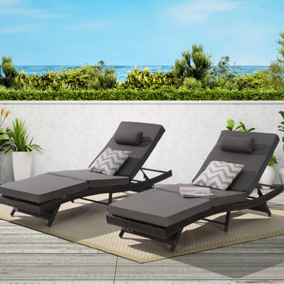 2 Reclining Lounge Chair - Adjustable Water Cushions Outdoor Use Sunbathing Rust- Steel Frame Breathable Cushion Cover Garden Furniture