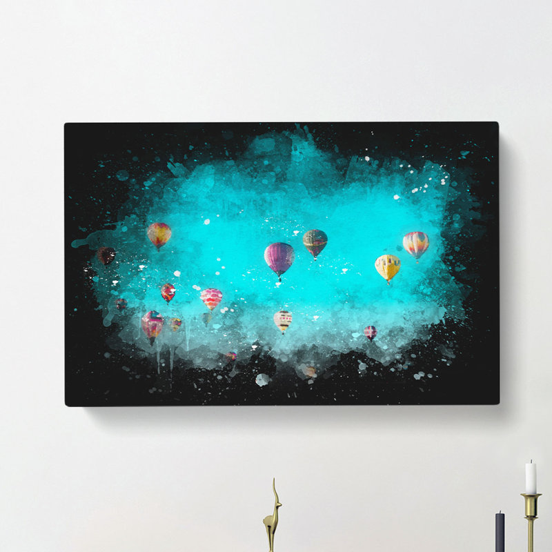 The Hot Air Balloons - Wrapped Canvas, 40cm H x 60cm W x 3cm D, Black/Blue