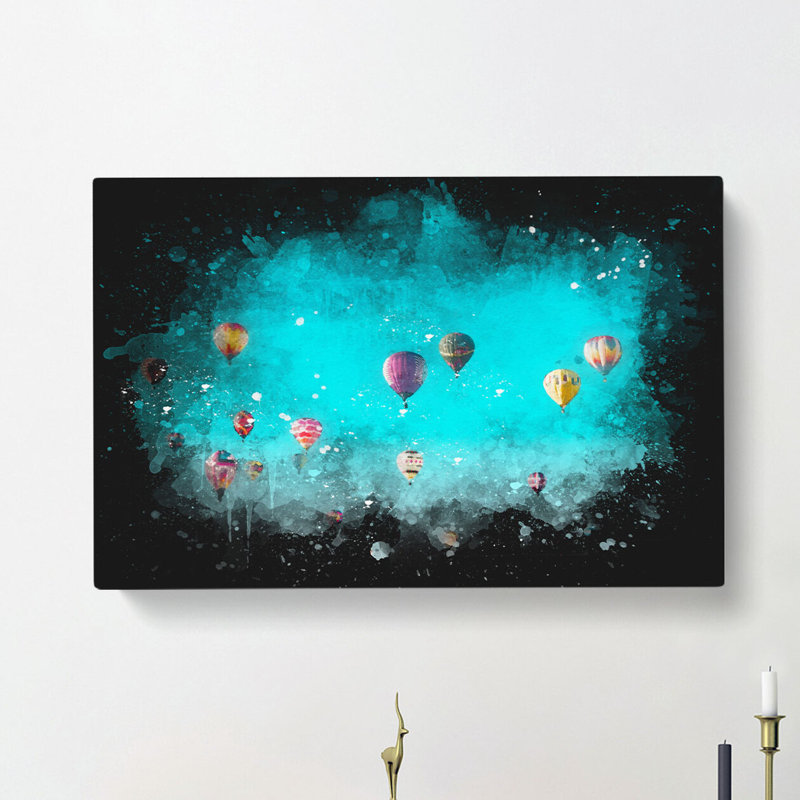 The Hot Air Balloons - Wrapped Canvas, 60cm H x 91cm W x 3cm D, Black/Blue
