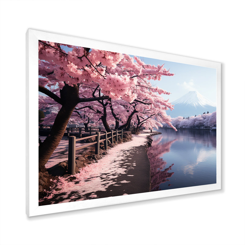 «Cherry Blossum Mount Fuji Reflections Japon III - montagnes», reproduction d'art sur toile, H 32 po x l 16 po x P 1 po