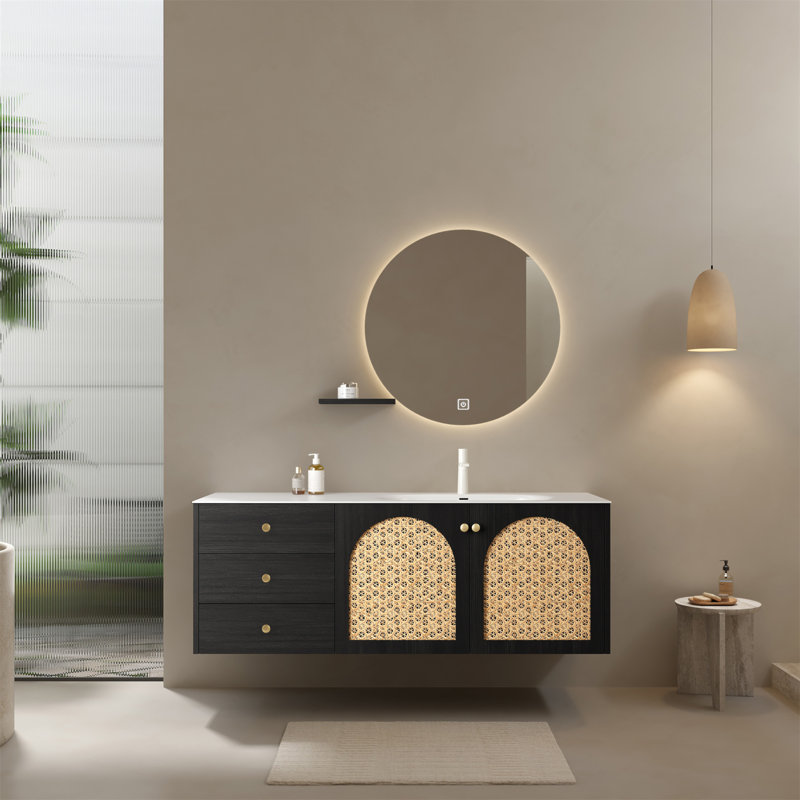Meuble-lavabo mural avec rangement spacieux et lavabo avancé